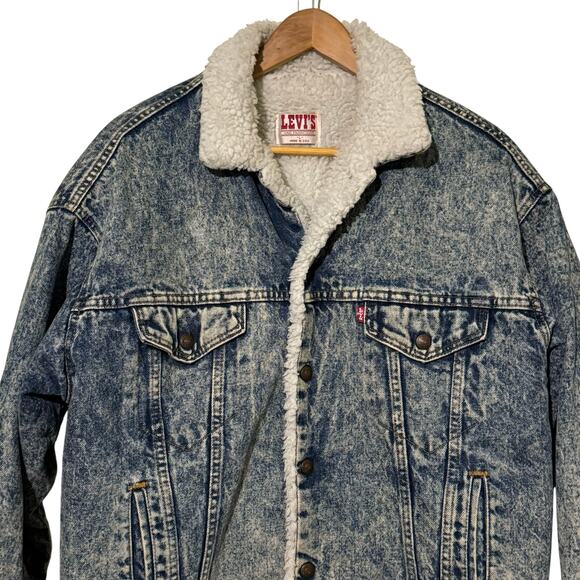 Vintage Made in USA Levis San Francisco Sherpa Lined Trucker Denim Jean Jacket - Picture 2 of 13